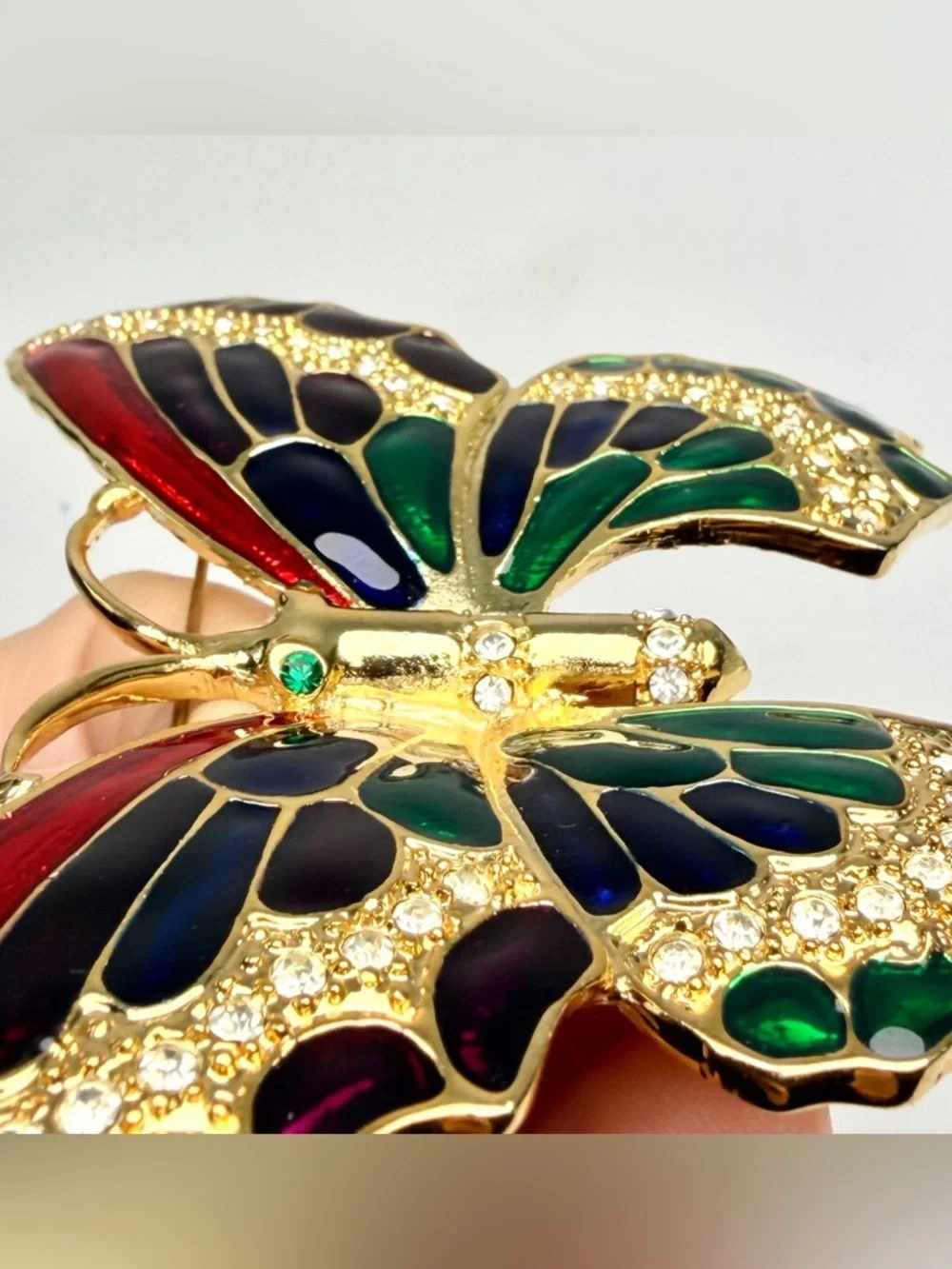 Large Gold Butterfly Brooch Multi Color Rhinestone Enamel Statement Pin
